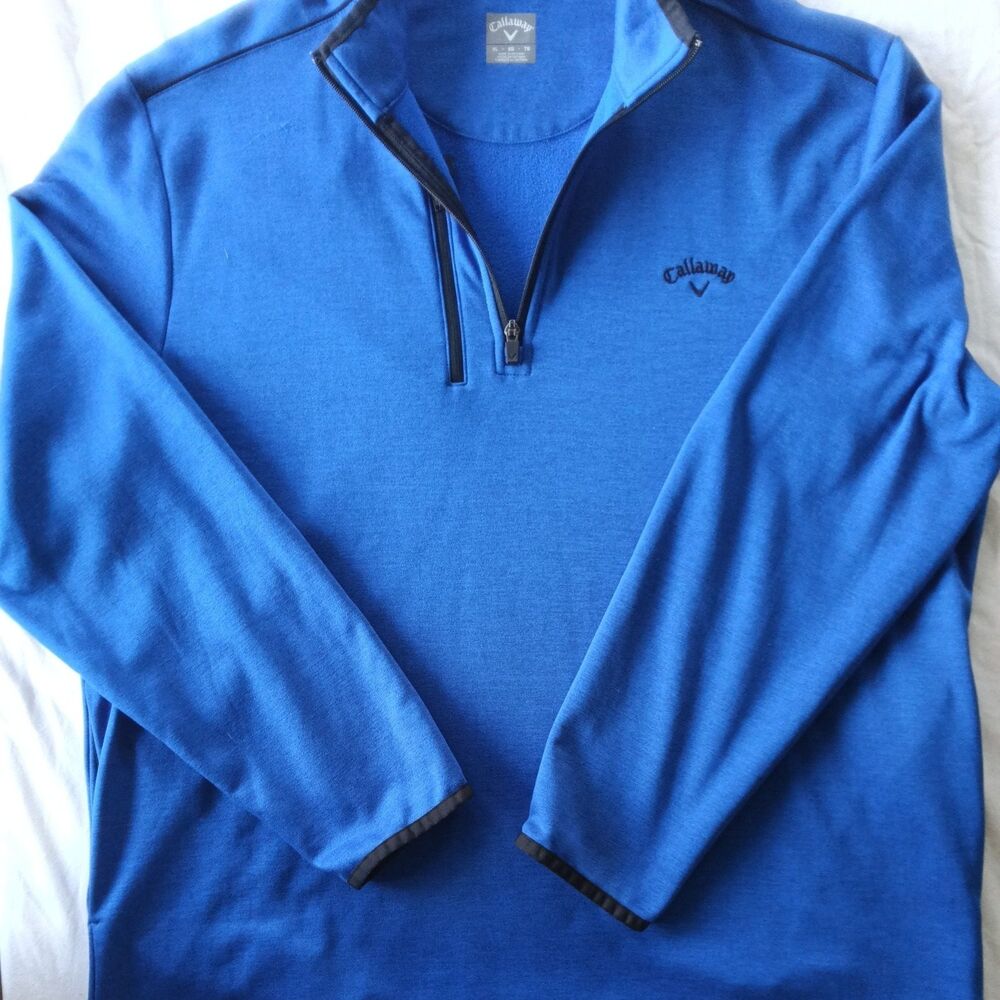 Callaway 1/4 Zip Pullover Mens Blue Opti-Dri Ribbed Chest Pocketed Long-sleeve
